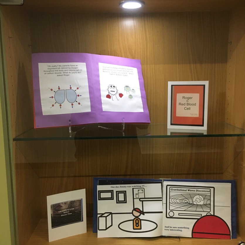 Student work on display in Clough Commons in August 2018